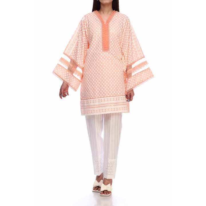 Peach Color ChikanKari Embellished Shirt PS2149