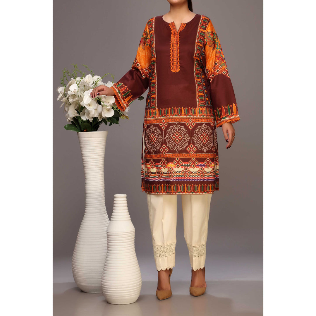 Brown Color Digital Printed Lawn Shirt PS2230