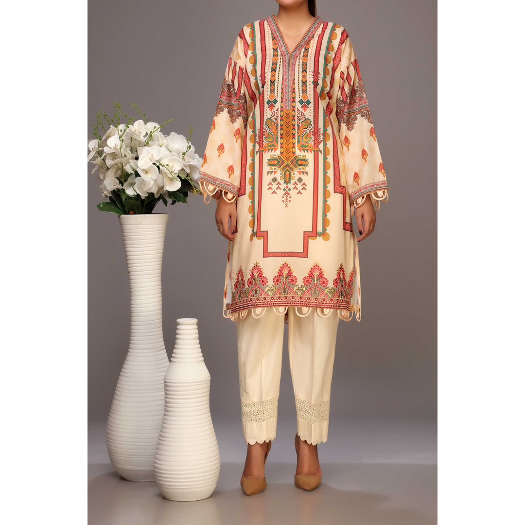 Beige Color Digital Printed Lawn Shirt PS2232