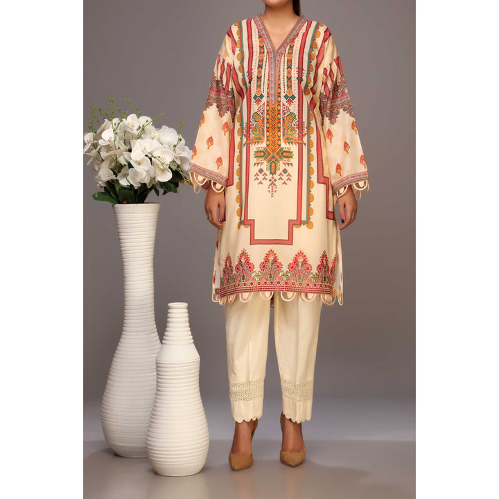 Beige Color Digital Printed Lawn Shirt PS2232