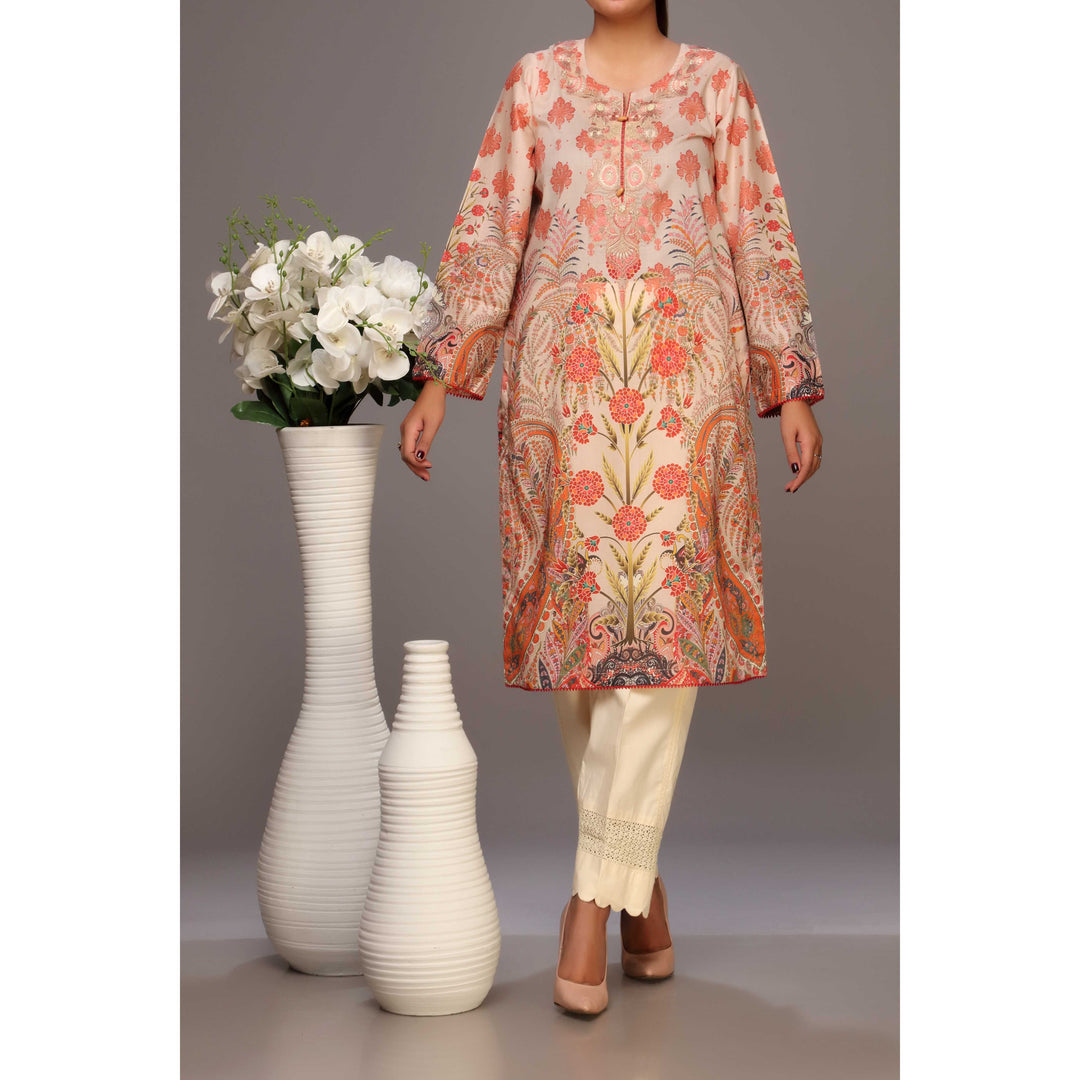 Beige Color Digital Printed Lawn Shirt PS2234