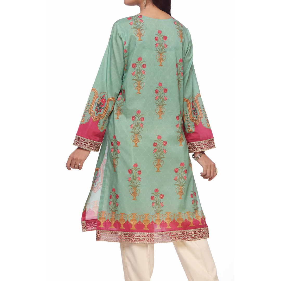 Green Unstitched Digital Printed Lawn Embroidered Shirt PS2474