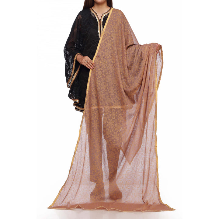 Brown Screen Printed Chiffon Dupatta PS2703