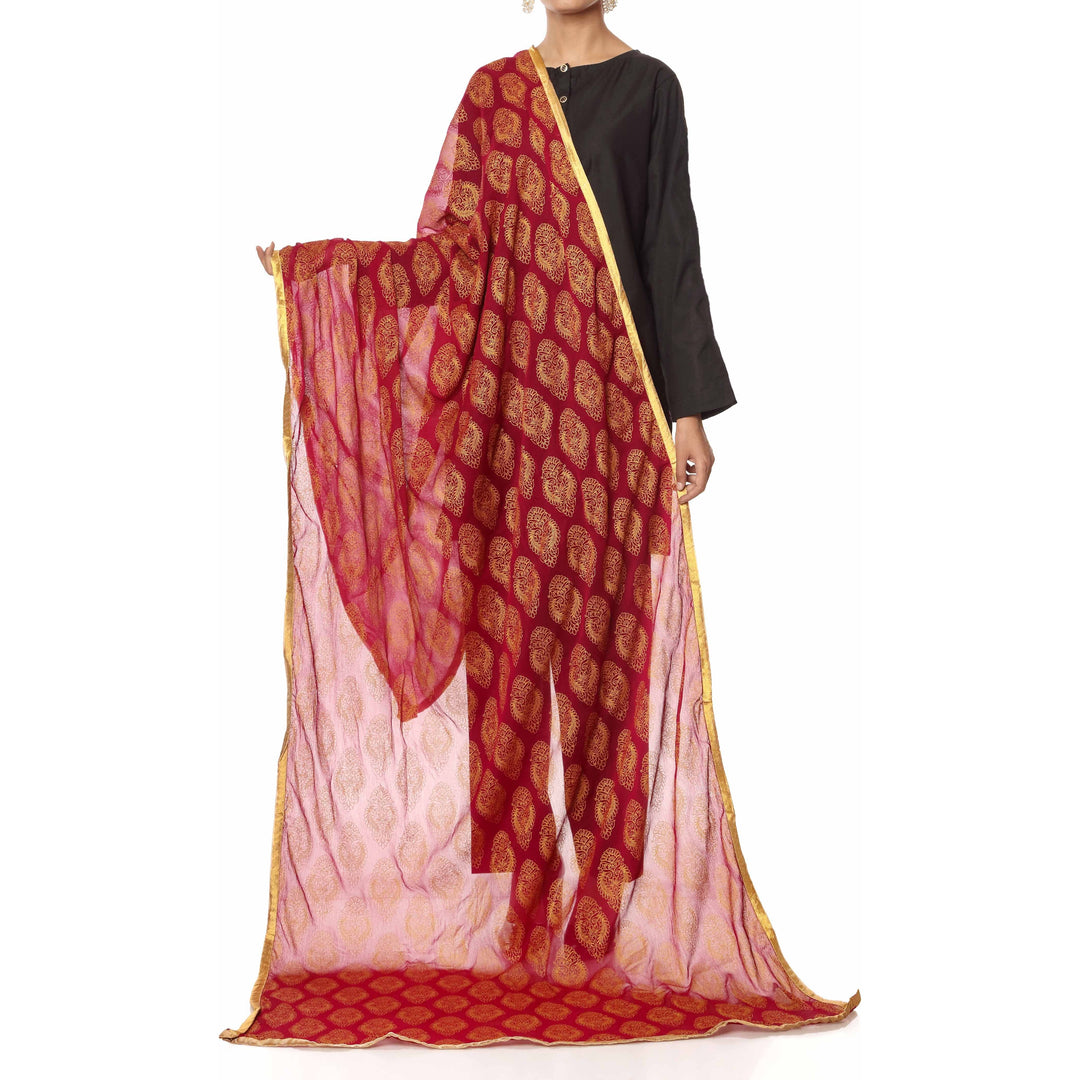 Maroon Screen Printed Chiffon Dupatta PS2703