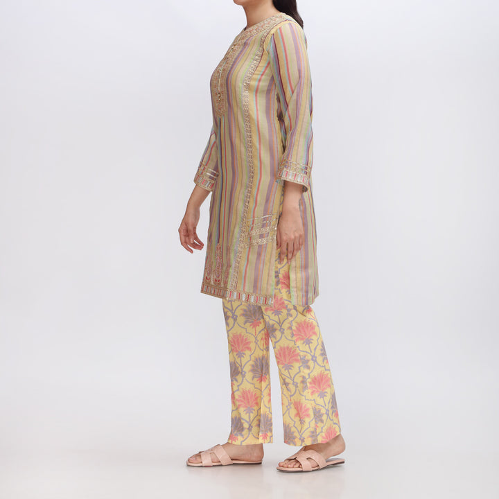 2PC- Embroidered Paper Cotton Shirt & Trouser PS3111