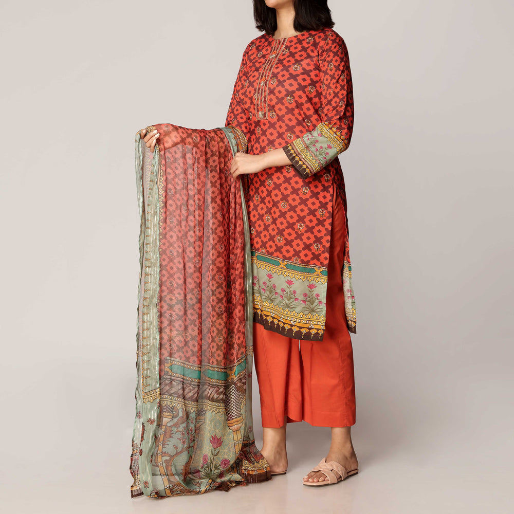 3PC- Digital Printed Lawn Suit  PS3171