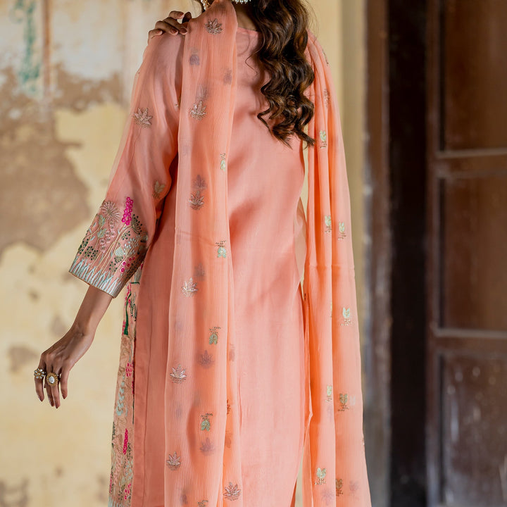 3PC- Embellished Shirt &Chiffon Dupatta With SilkTrouser PS3232