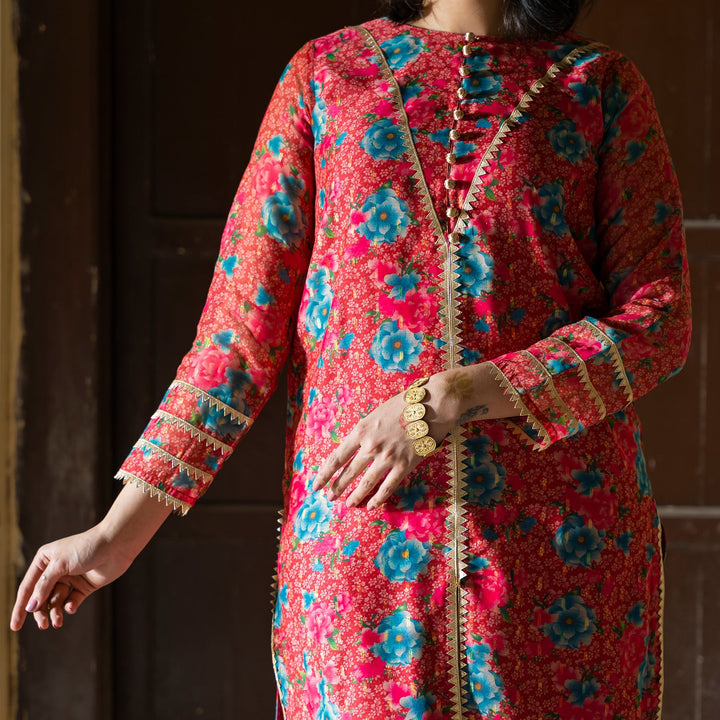 2PC- Zari Printed Shirt & Shalwar PS3247