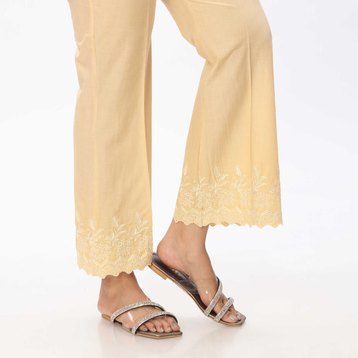 Khaki Cambric Embellished Bell Bottom Trouser PS3533