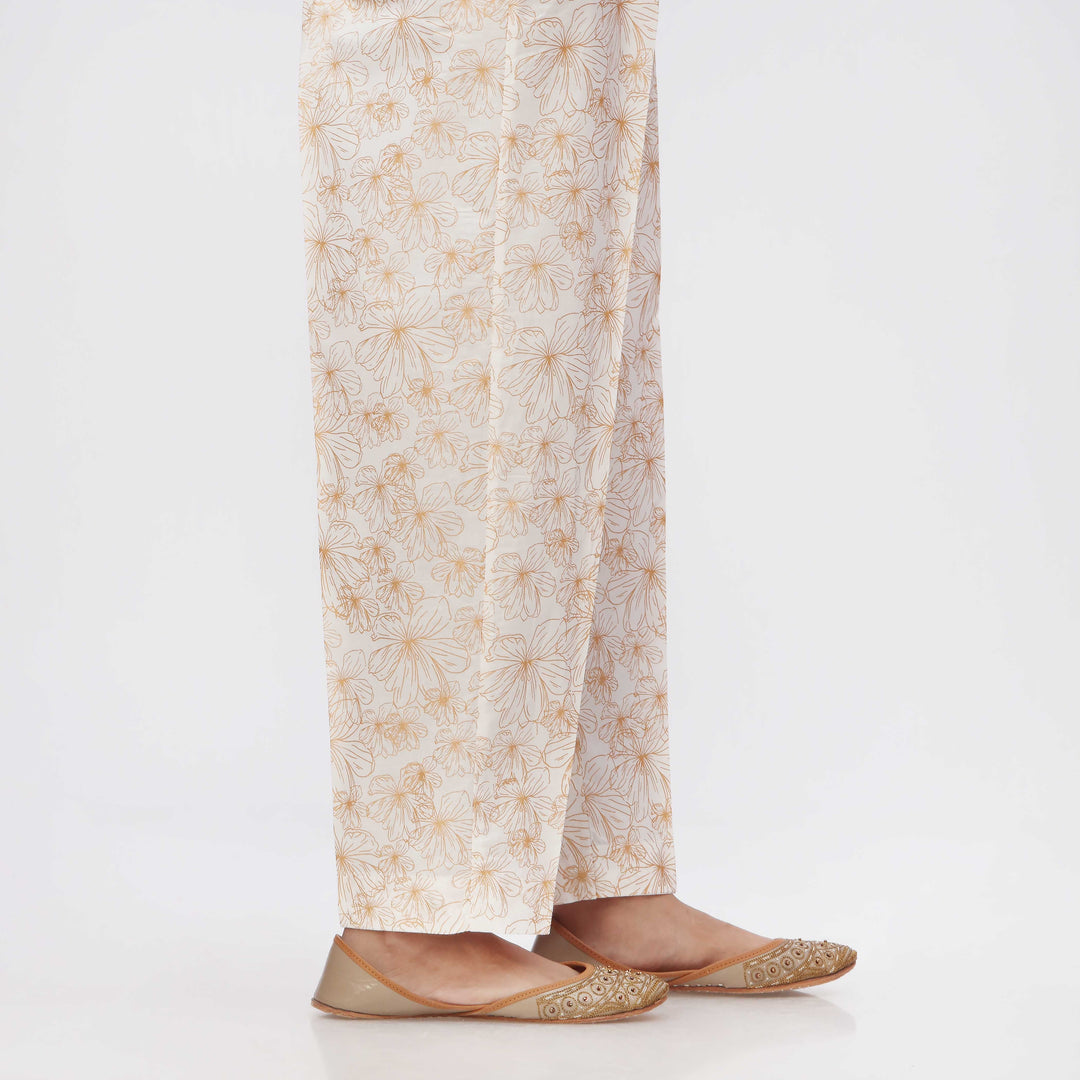 White Printed Cambric Slim Fit Trouser PS3552