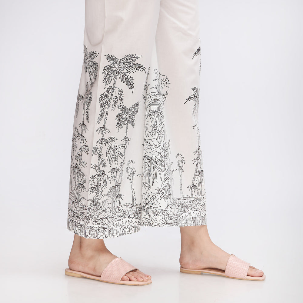 White Printed Cambric Straight Fit Trouser  PS3557