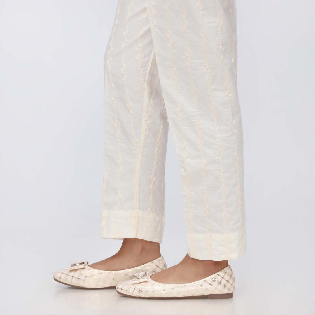 Cream Embroidered Cambric Slim Fit Trouser PS3562