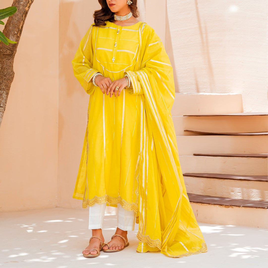 2PC- Embellished Cotton Zari Shirt & Dupatta PS3821