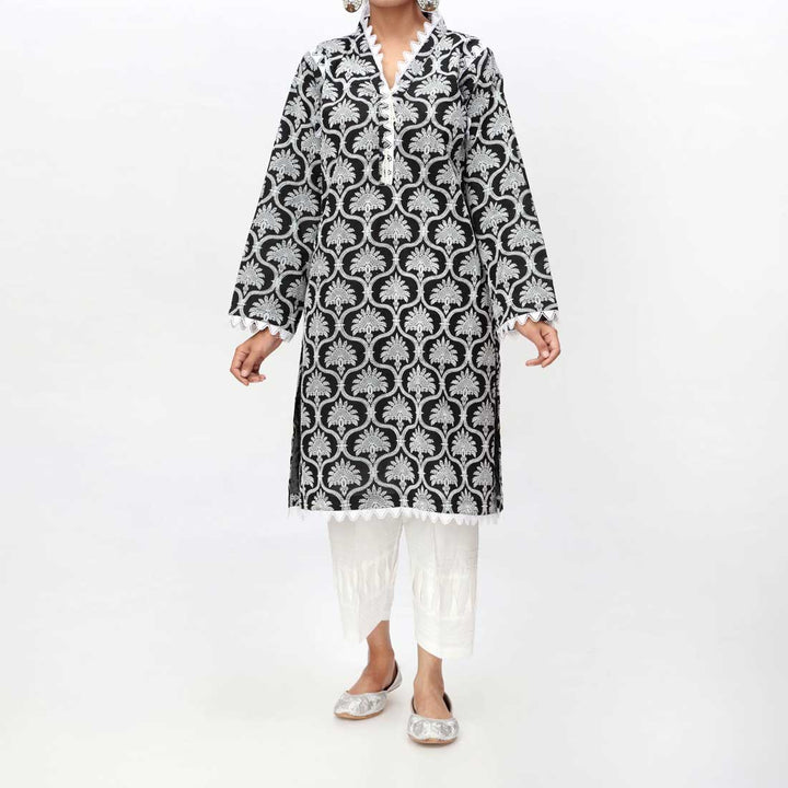 Black 1PC- Puff Printed Lawn Shirt PS4012