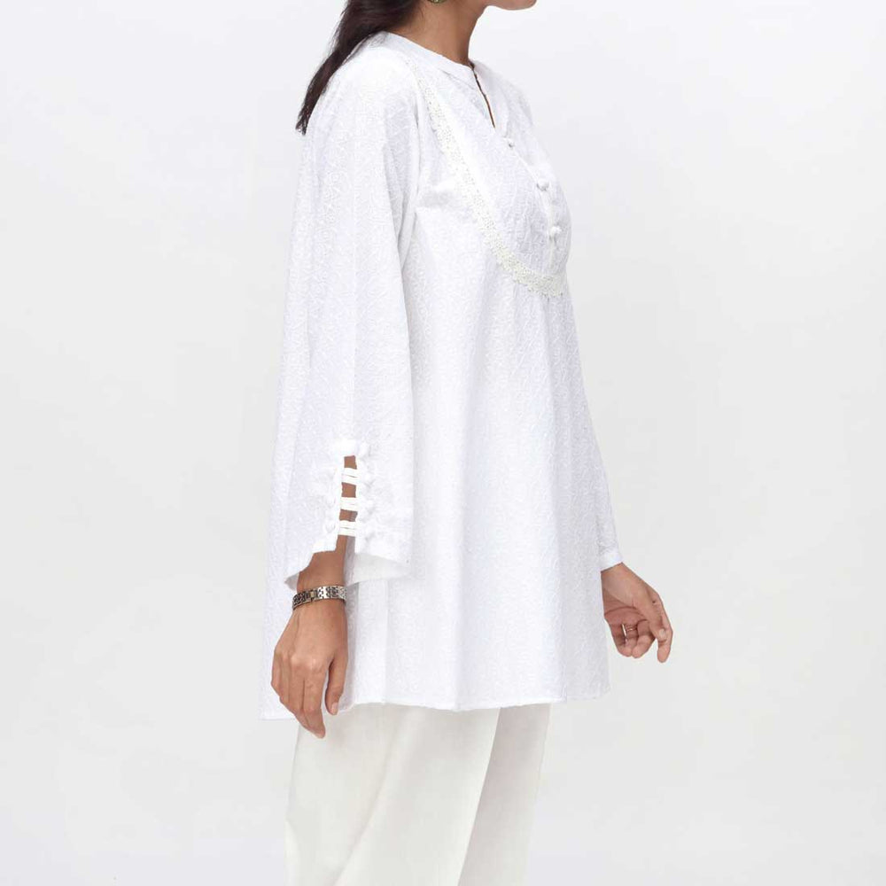 White 1PC- Embroidered ChikanKari Top PS4073