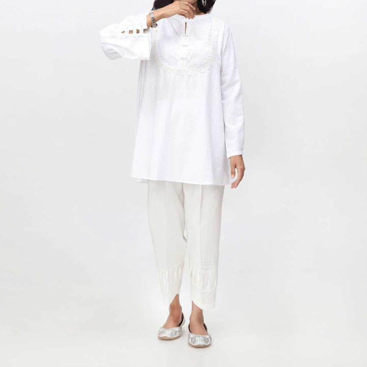 White 1PC- Embroidered ChikanKari Top PS4073