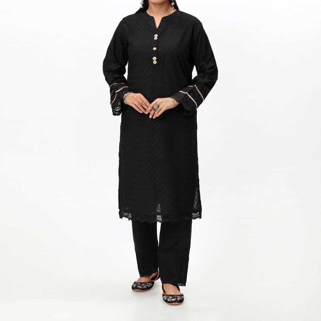 Black 1PC- Embroidered ChikanKari Shirt PS4074