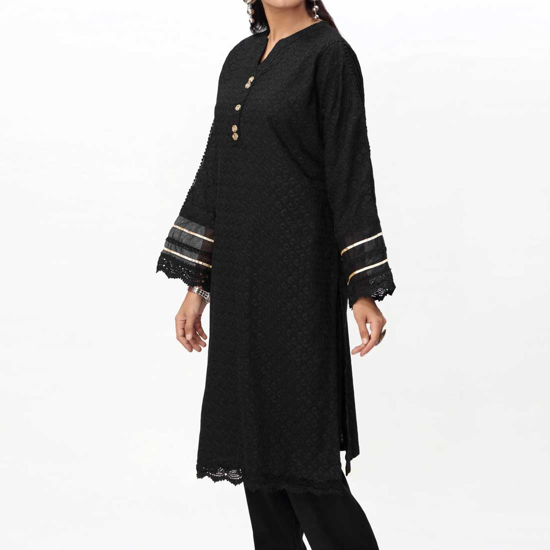 Black 1PC- Embroidered ChikanKari Shirt PS4074