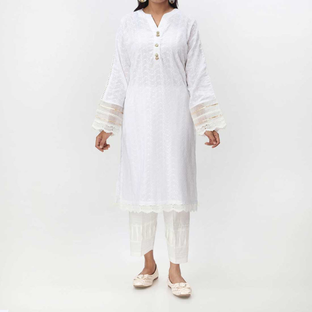 White 1PC- Embroidered ChikanKari Shirt PS4074