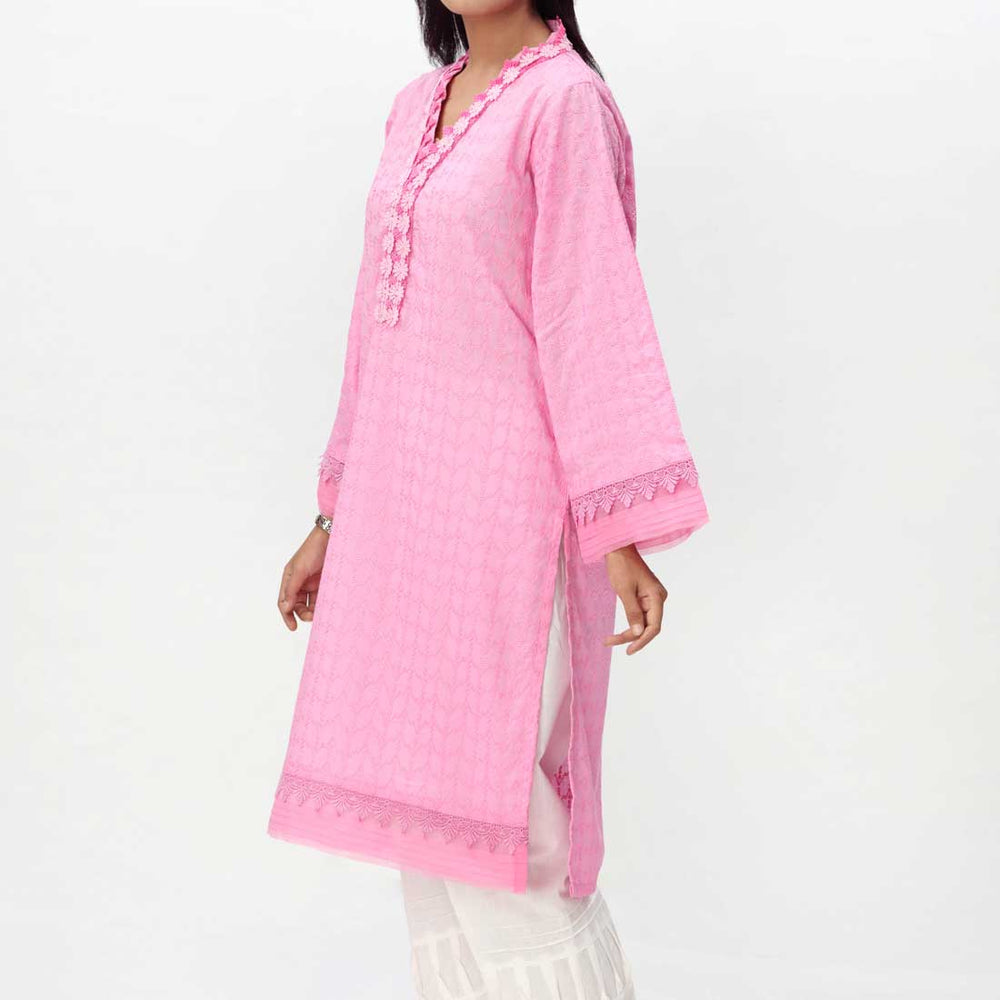 Pink 1PC- Embroidered ChikanKari Shirt PS4078