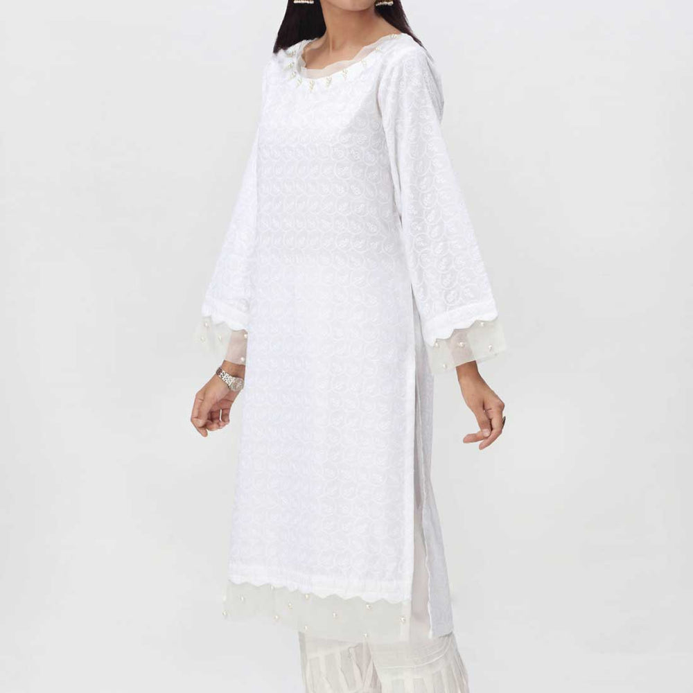 White 1PC- Embroidered ChikanKari Shirt PS4080