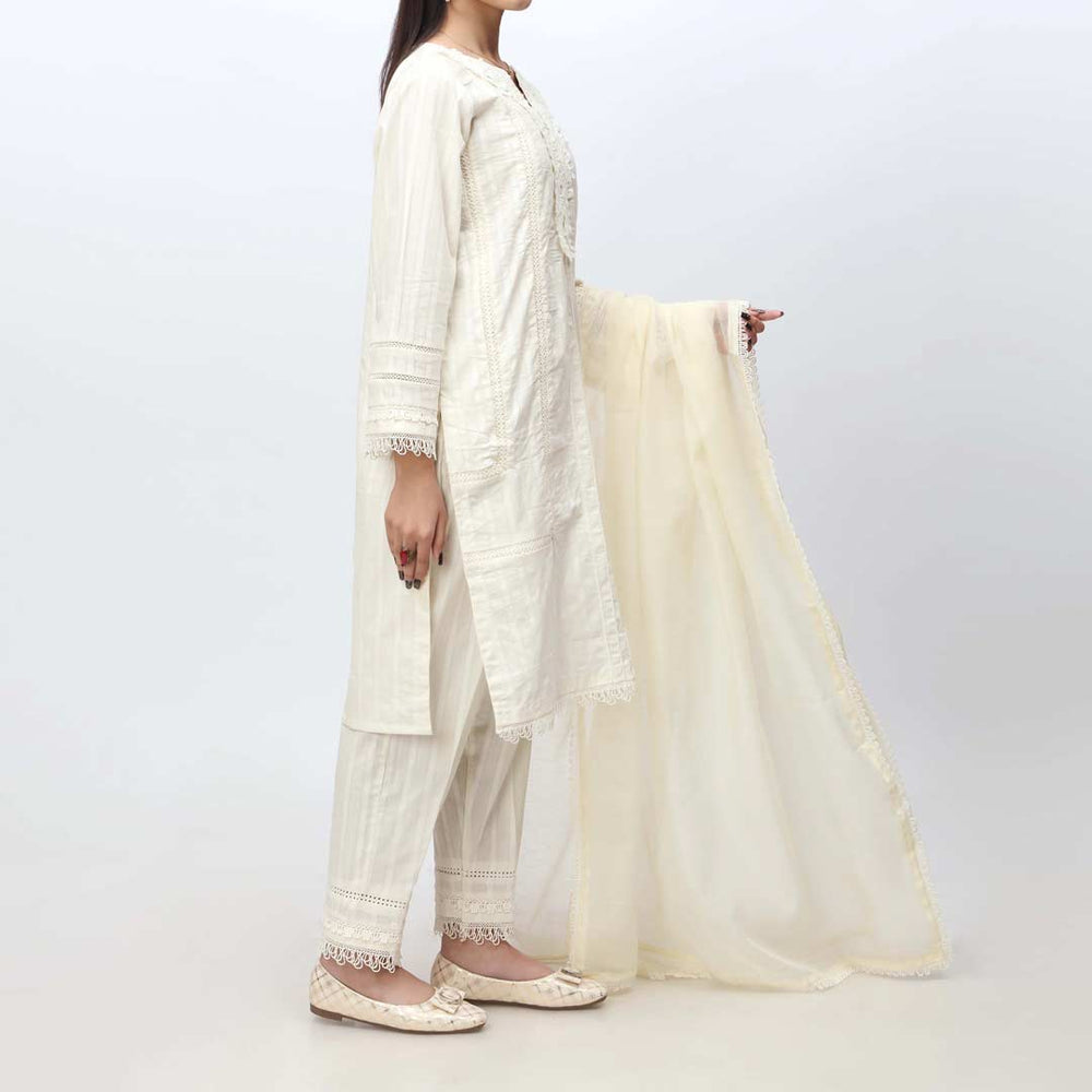 White 3PC- Laced Cambric Suit PS4084