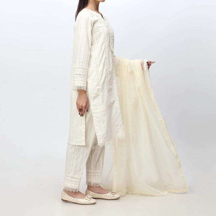 White 3PC- Laced Cambric Suit PS4084