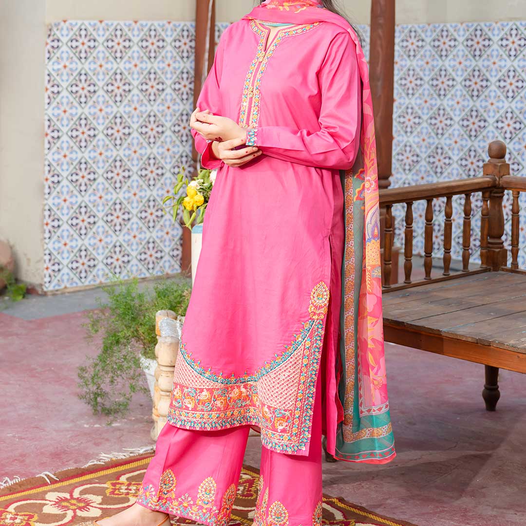 3PC- Embroidered Cambric Suit PS4131