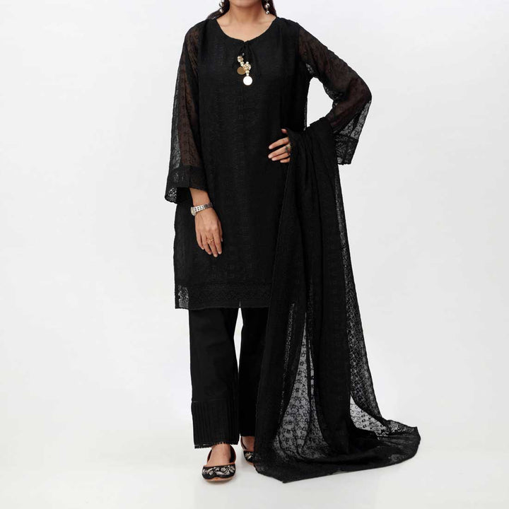 Black 2PC- Embroidered Chiffon Shirt & Dupatta PS4234