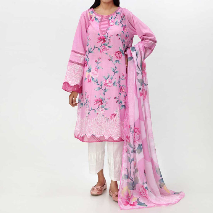 Pink 2PC- Digital Printed Lawn Shirt & Dupatta PS4283