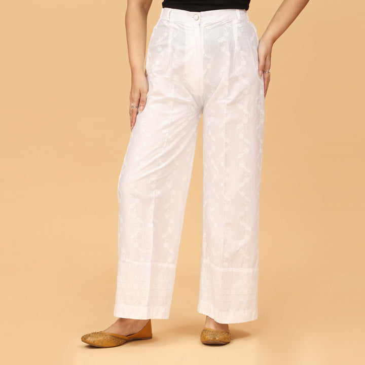 White Screen Printed Cambric Trouser PS4509