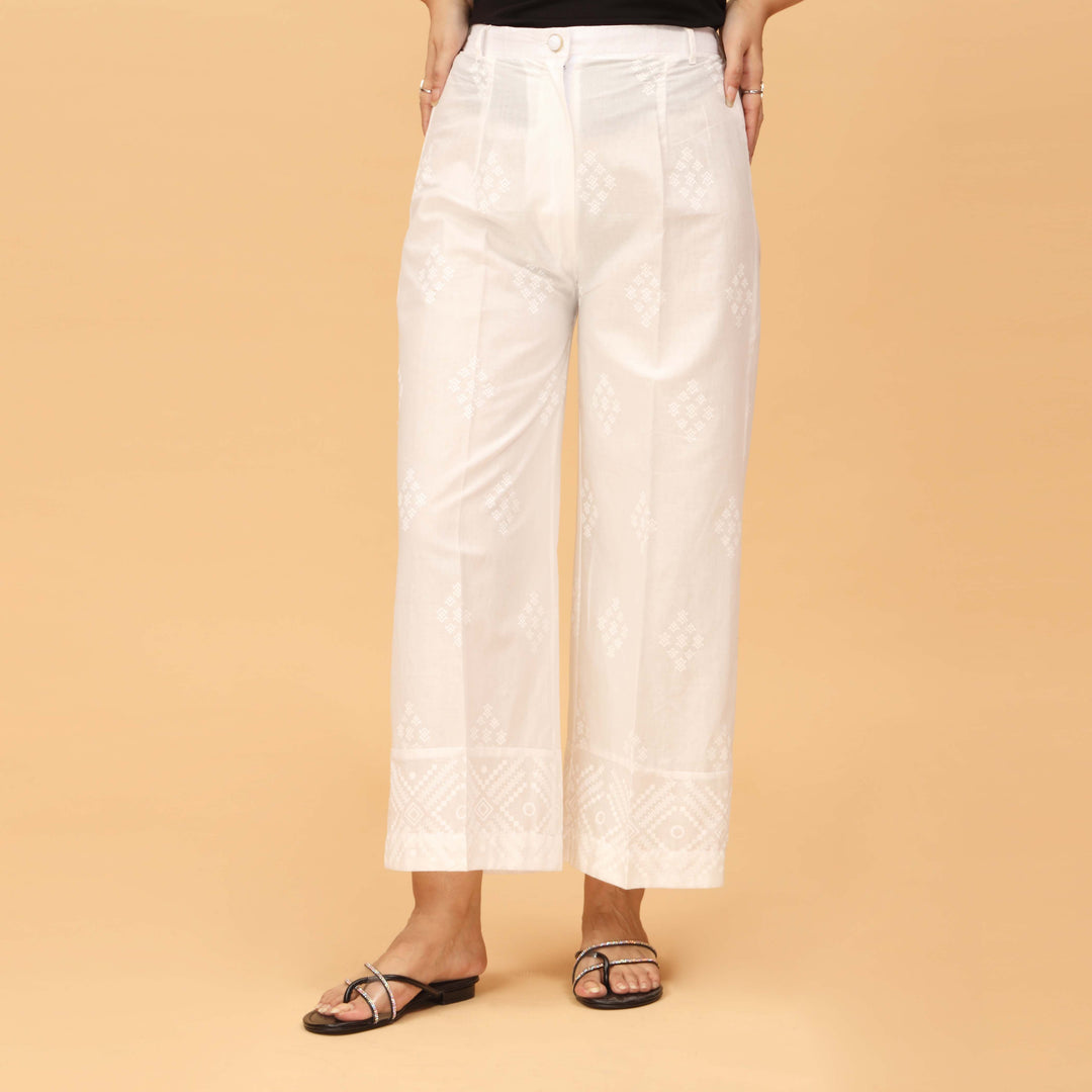 White Screen Printed Cambric Trouser PS4510