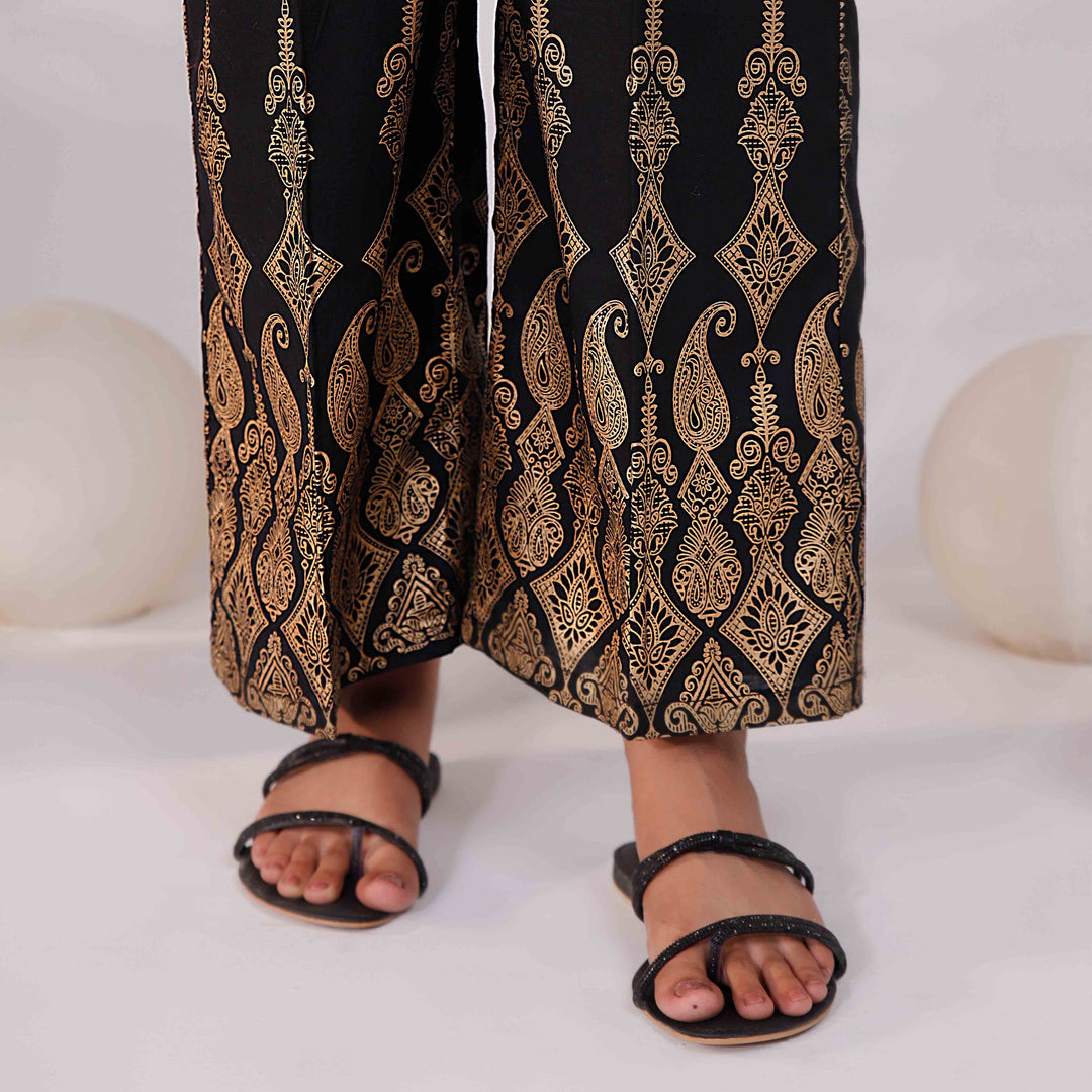 Black Puff Printed Cambric Trouser PS4584