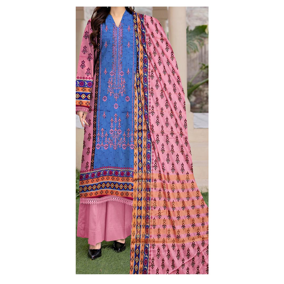 3PC- Unstitched Printed & Embroidered Lawn Suit PS4850