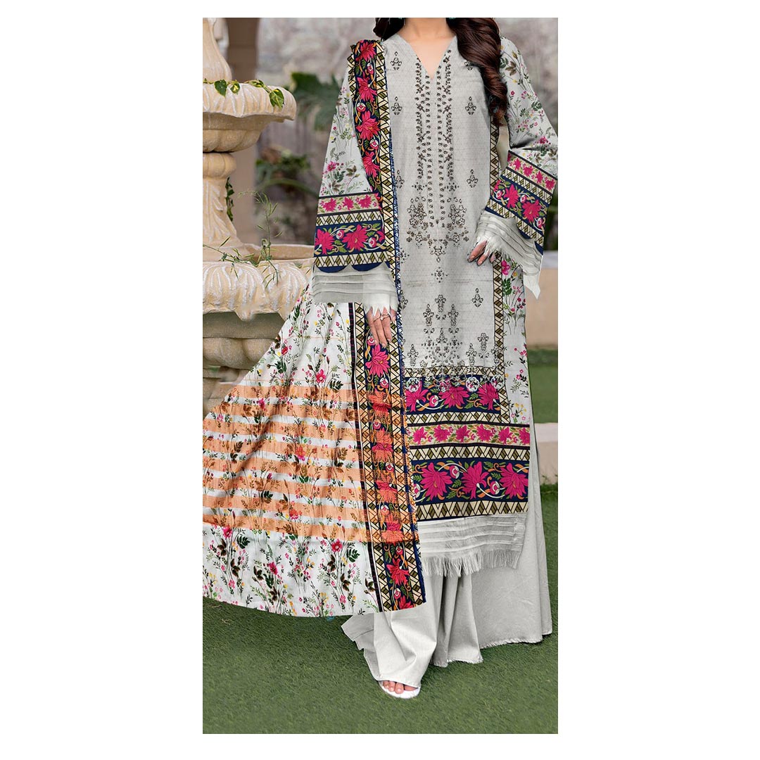 3PC- Unstitched Printed & Embroidered Lawn Suit PS4851