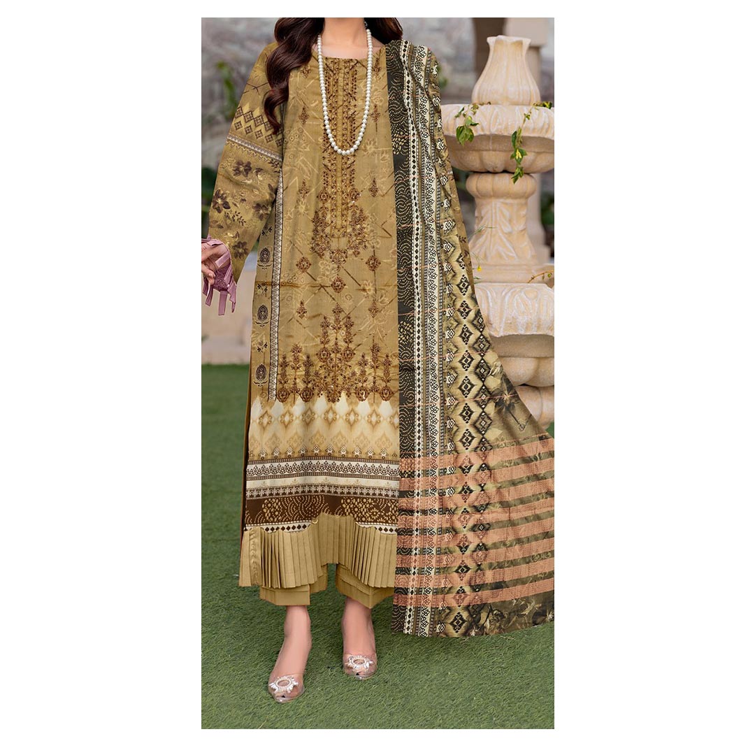 3PC- Unstitched Printed & Embroidered Lawn Suit PS4852