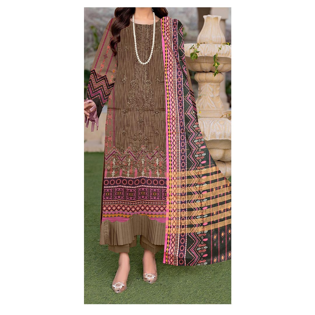 3PC- Unstitched Printed & Embroidered Lawn Suit PS4855