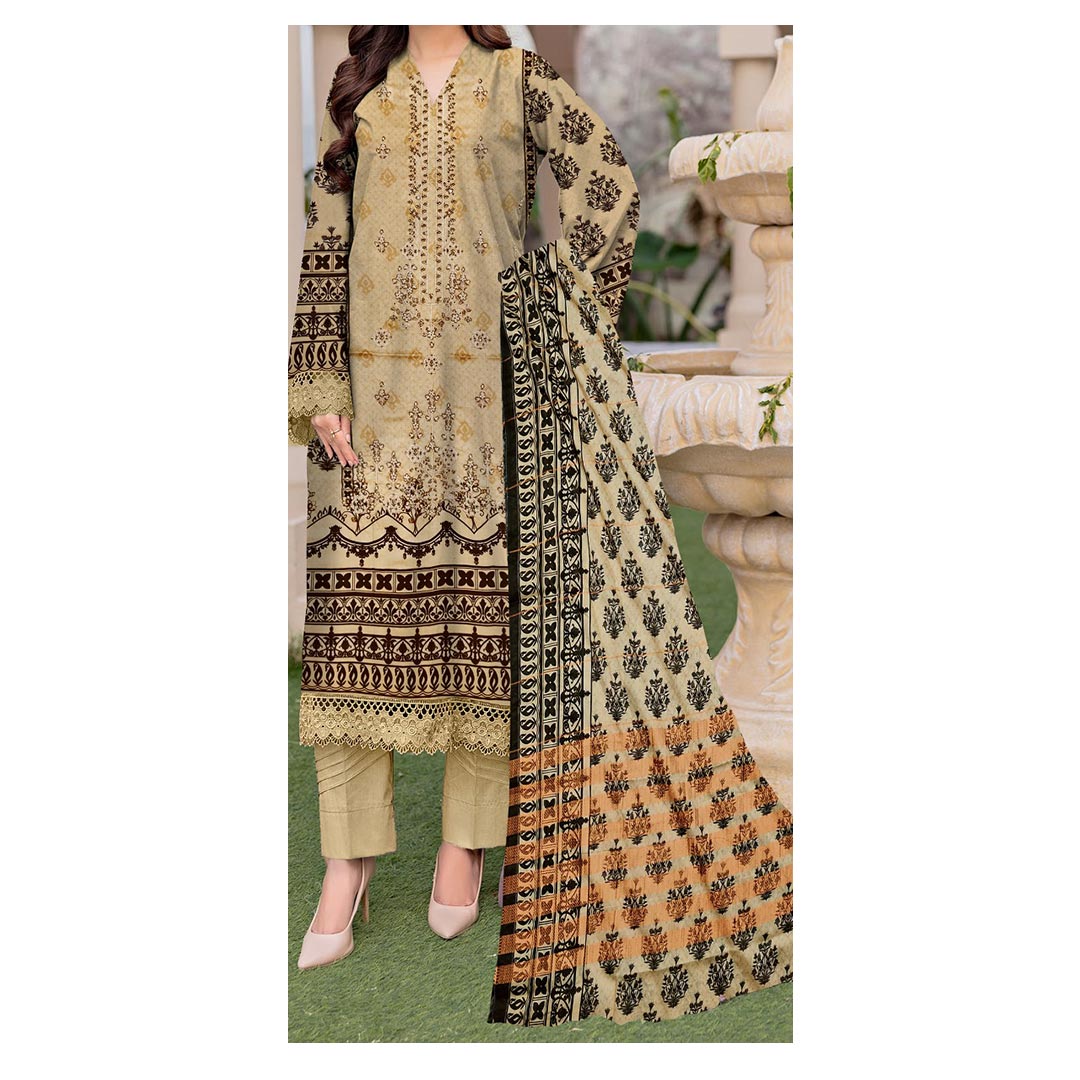 3PC- Unstitched Printed & Embroidered Lawn Suit  PS4858