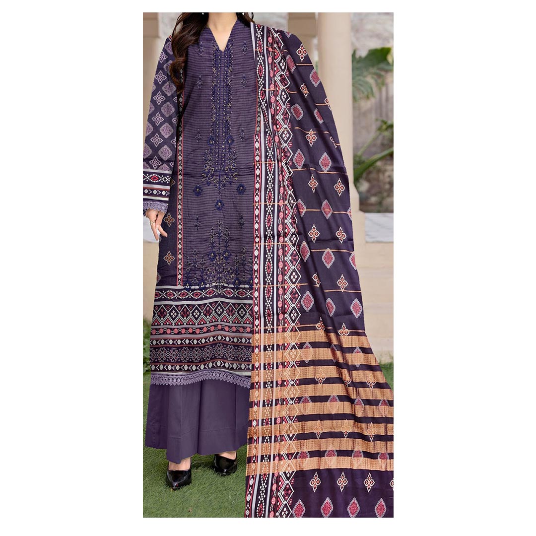 3PC- Unstitched Printed & Embroidered Lawn Suit PS4859