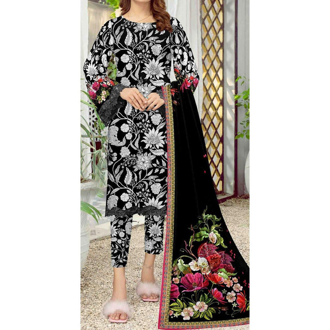 3PC-Digital Printed Cambric Suit  PS4886