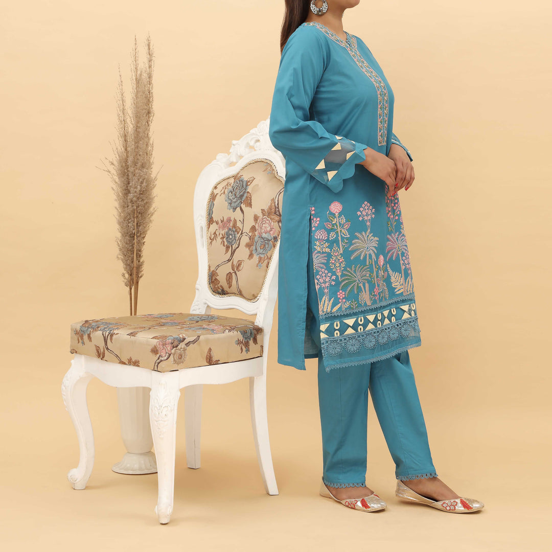 2PC- Cotton Cambric Embroidered Suit PS4948