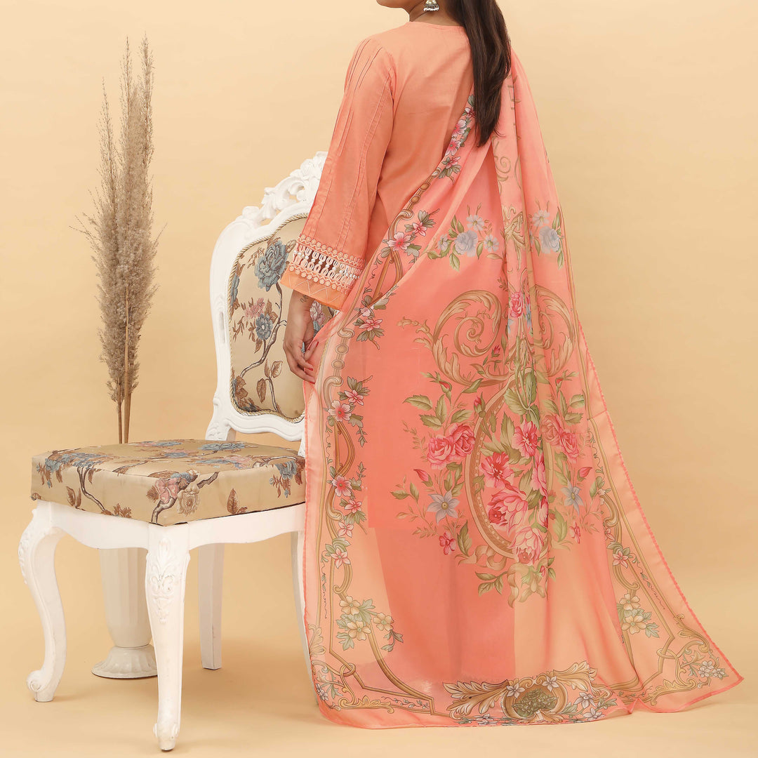 3PC- Cotton Cambric Suit With Stitching Details And Apple Silk Duppata PS4949