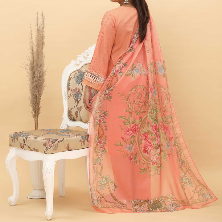 3PC- Cotton Cambric Suit With Stitching Details And Apple Silk Duppata PS4949