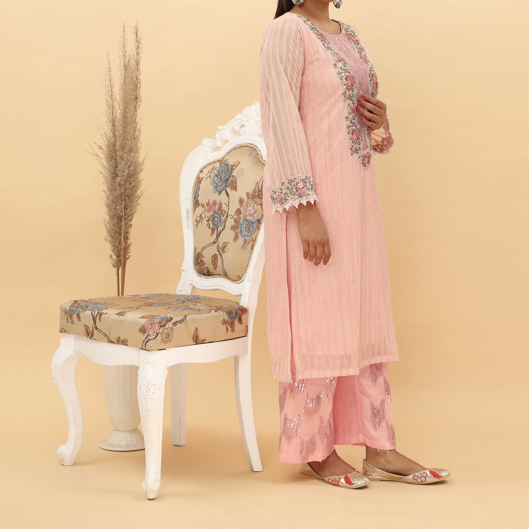 2PC- Glittery Broshia Chiffon Suit PS4967