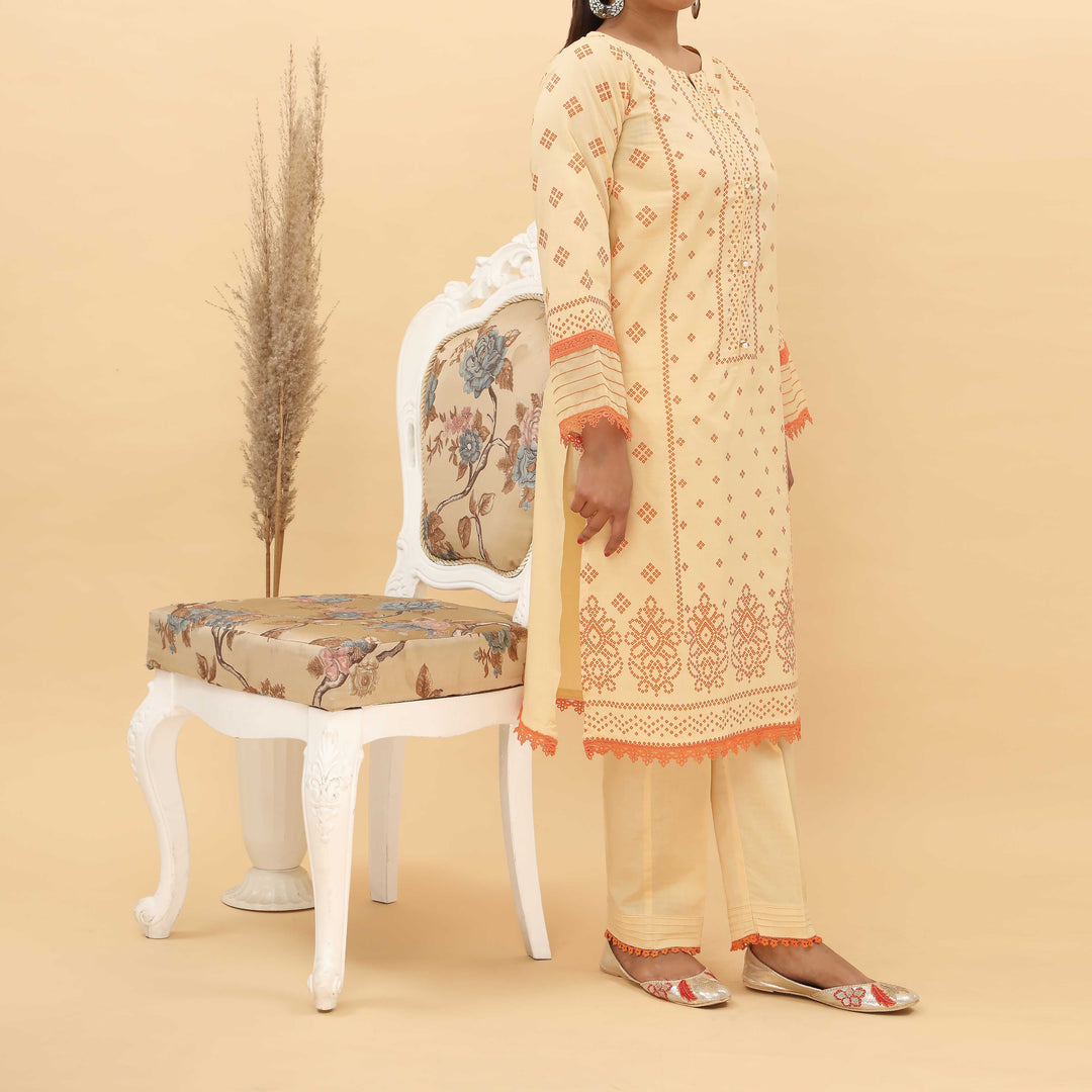 2PC- Screen Printed Cotton Cambric Suit PS4970