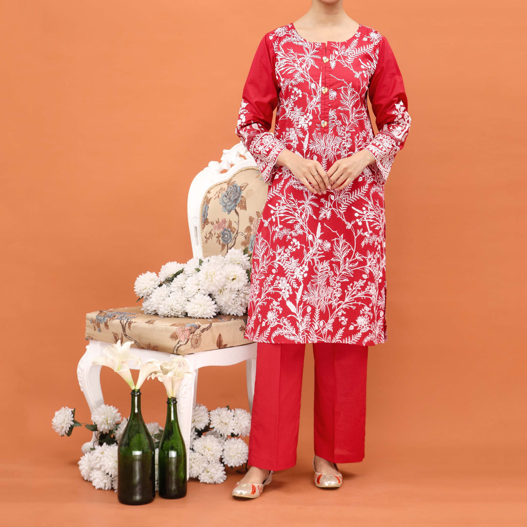 2PC- Embroidered Cambric Co-ord Set PS5001