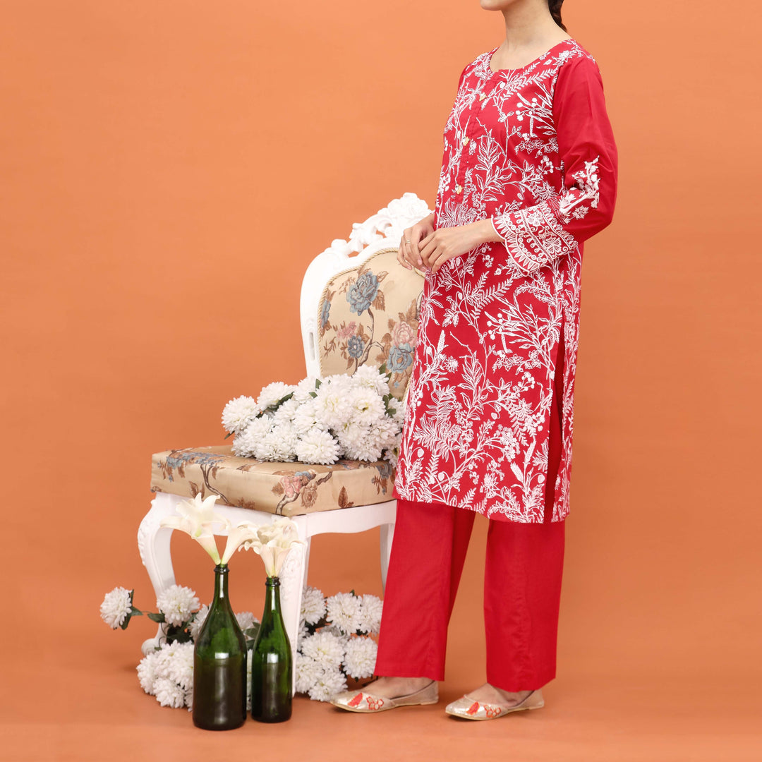 2PC- Embroidered Cambric Co-ord Set PS5001