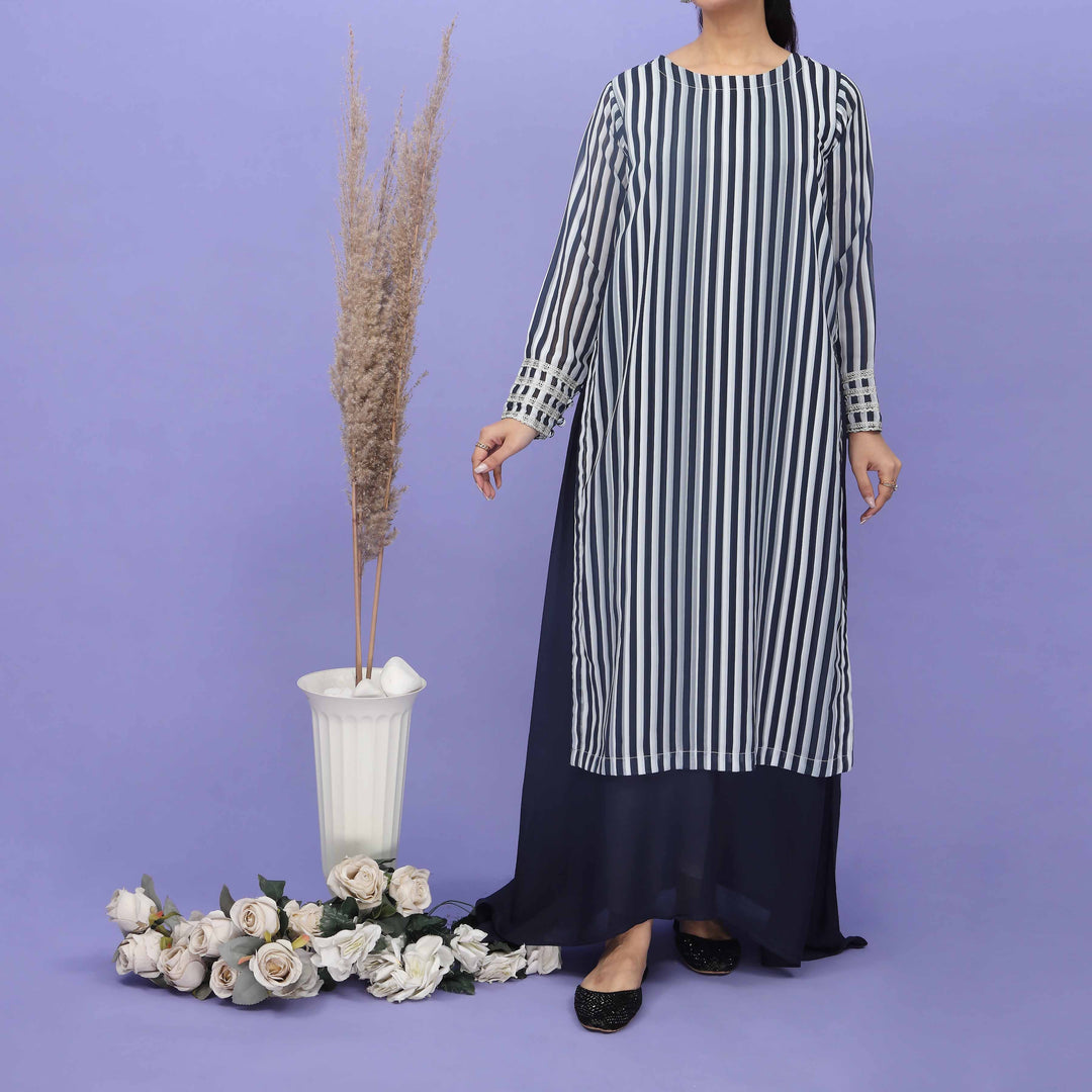 Blue Crinkle Chiffon Stripes Shirt PS5019