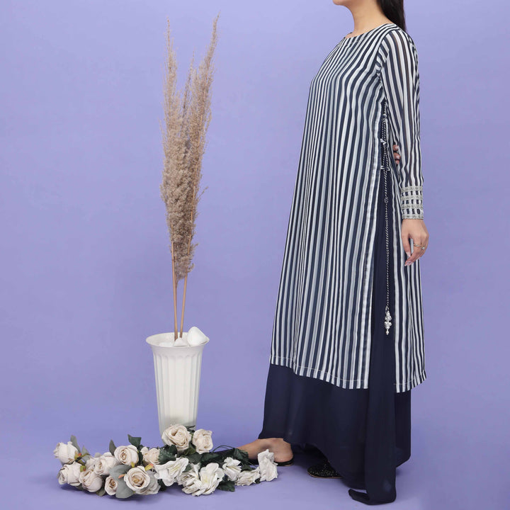 Blue Crinkle Chiffon Stripes Shirt PS5019