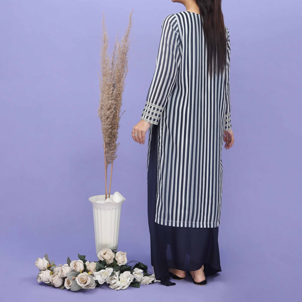 Blue Crinkle Chiffon Stripes Shirt PS5019